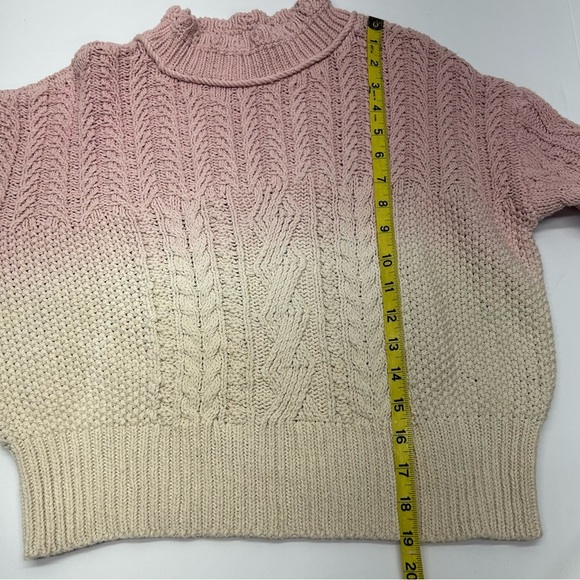Anthropologie Pink and Cream Mock Neck Cable Knit Sweater XS COTTON - Picture 8 of 15
